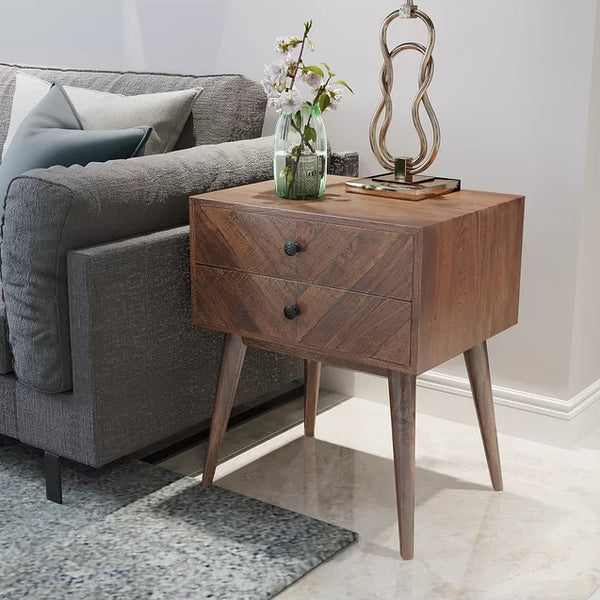Drawer Solid Wood Nightstand in Light Brown