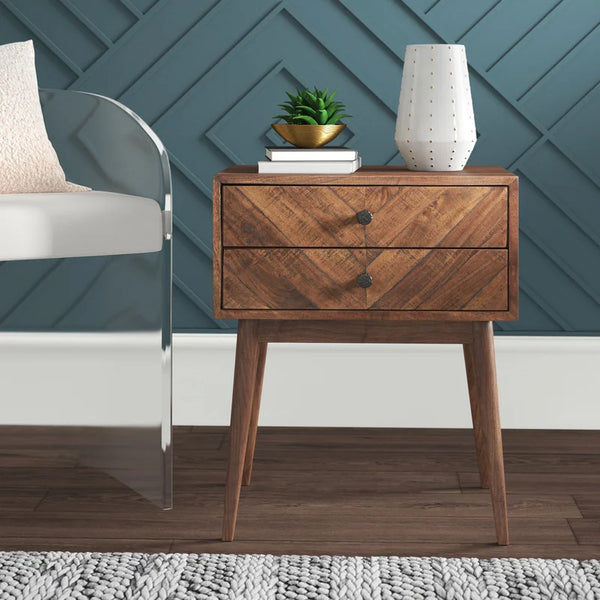 Drawer Solid Wood Nightstand in Light Brown