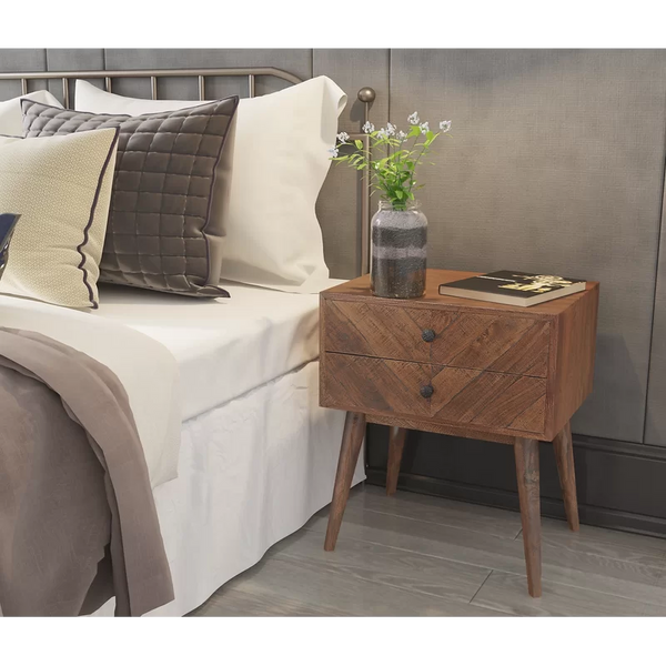 Drawer Solid Wood Nightstand in Light Brown