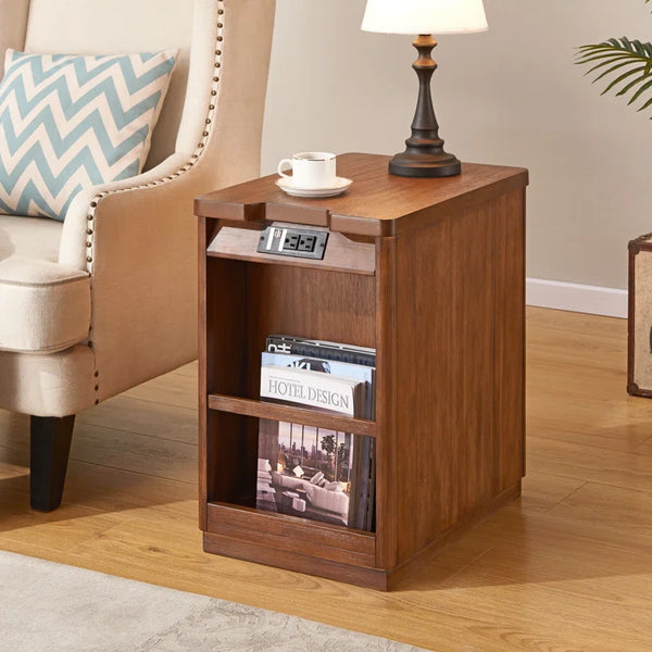 Drum End Table with Built-In Outlets