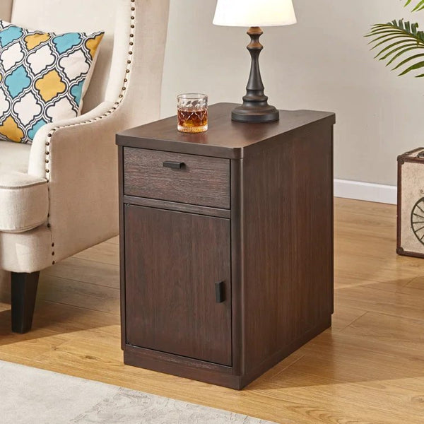 Drum End Table with Built-In Outlets
