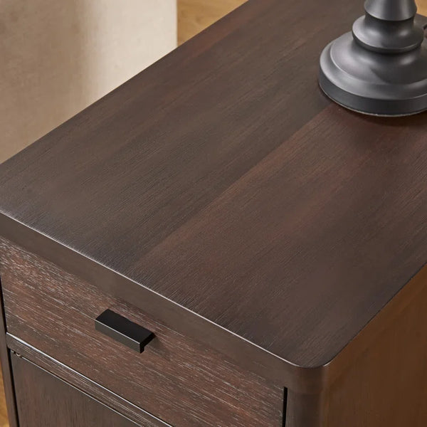 Drum End Table with Built-In Outlets
