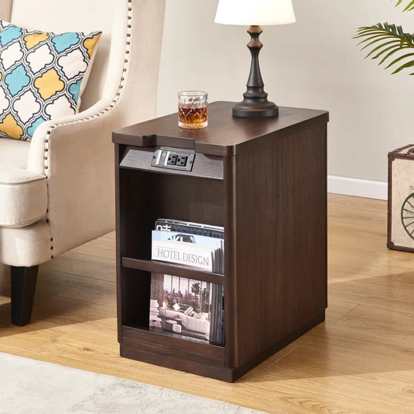 Drum End Table with Built-In Outlets
