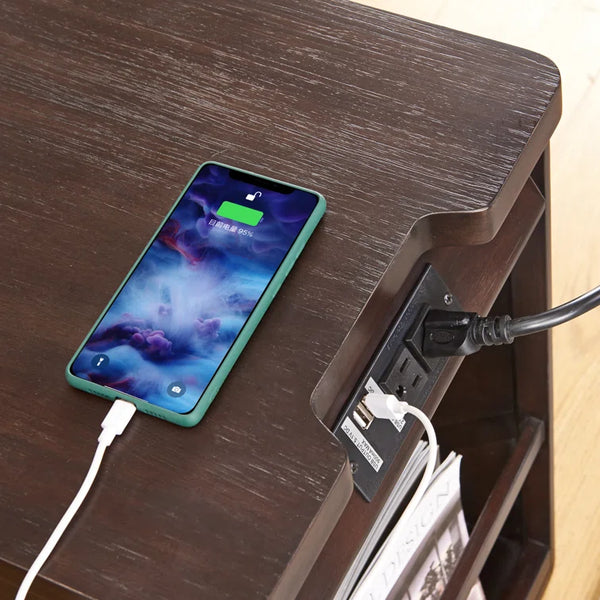 Drum End Table with Built-In Outlets