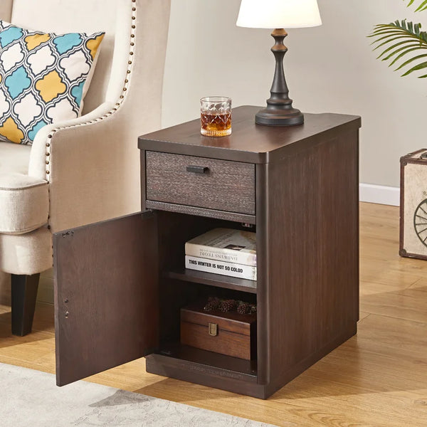 Drum End Table with Built-In Outlets