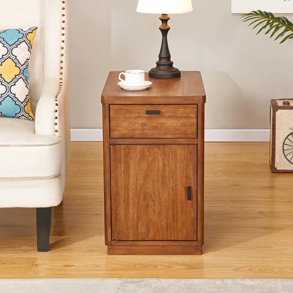 Drum End Table with Built-In Outlets