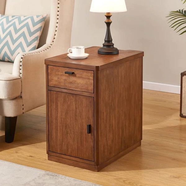 Drum End Table with Built-In Outlets