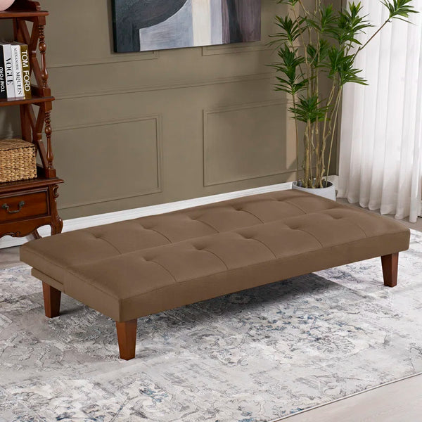 Brown Polyester 69'' Wide Cushion Back Convertible Sofa