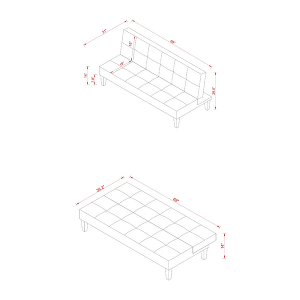 69'' Wide Cushion Back Convertible Sofa