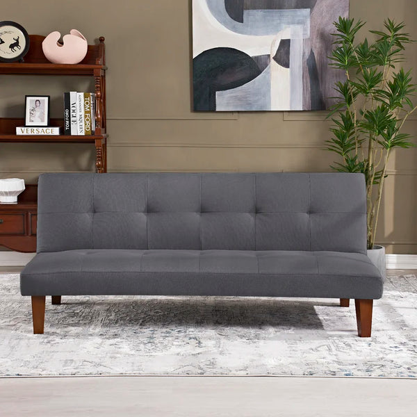Gray Polyester 69'' Wide Cushion Back Convertible Sofa