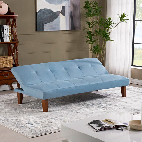 Blue Polyester 69'' Wide Cushion Back Convertible Sofa