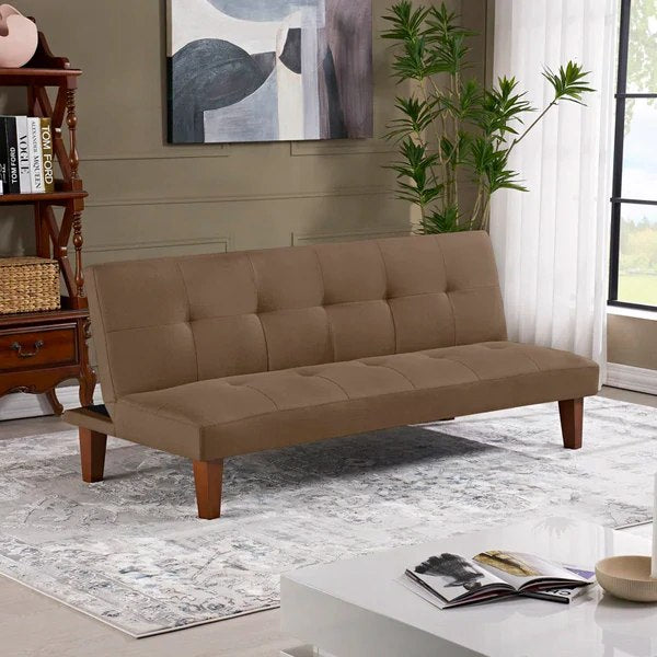 Brown Polyester 69'' Wide Cushion Back Convertible Sofa