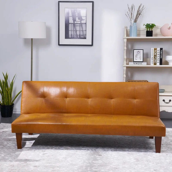 69'' Wide Mocha Leather Match Cushion Back Convertible Sofa