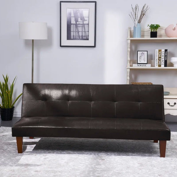 69'' Wide Brown Leather Match Cushion Back Convertible Sofa