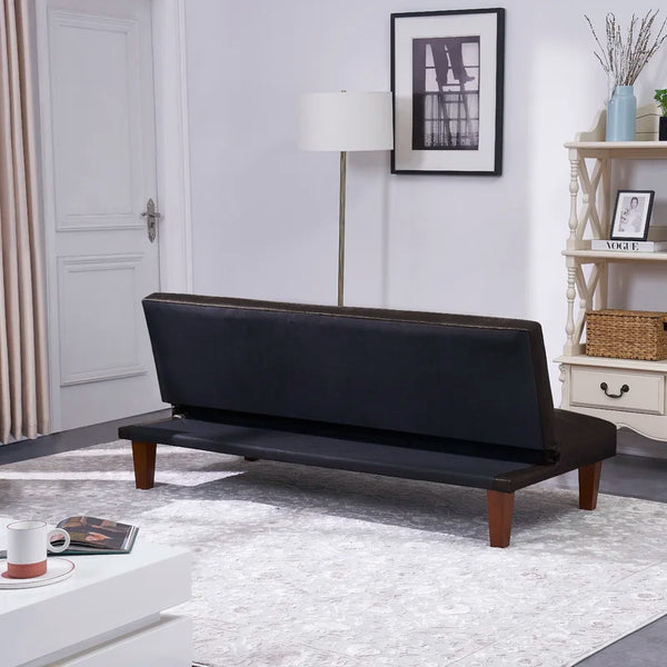69'' Wide Brown Leather Match Cushion Back Convertible Sofa