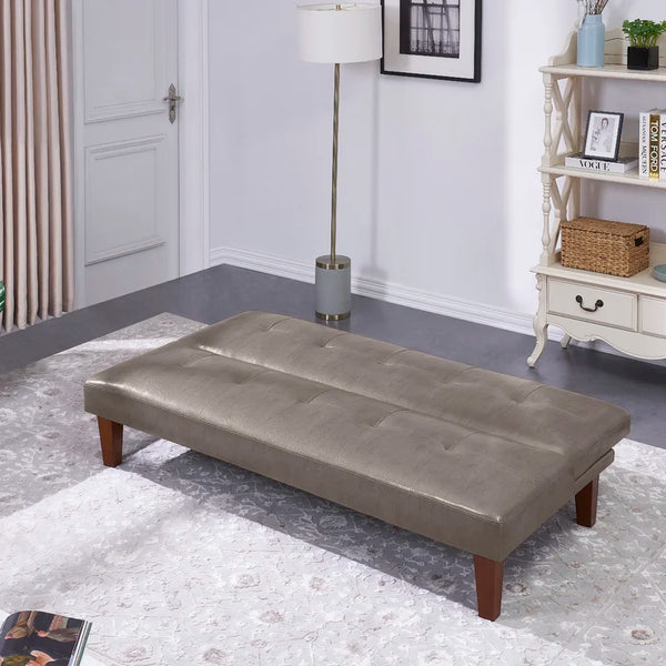 69'' Wide Khlki Leather Match Cushion Back Convertible Sofa