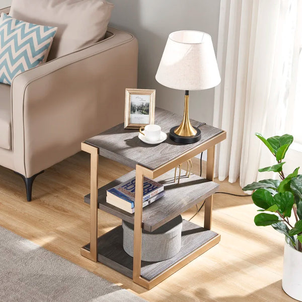 Hand-painted metal color 24'' Tall Floor Shelf End Table