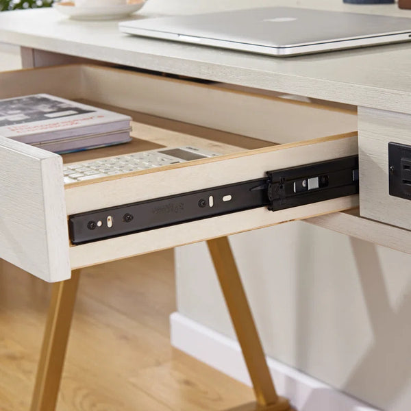 White Rectangular Writing Desk with Built in Outlets