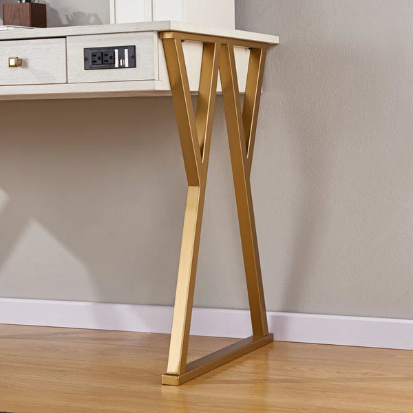 White Rectangular Writing Desk with Built in Outlets