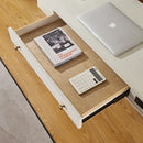 White Rectangular Writing Desk with Built in Outlets