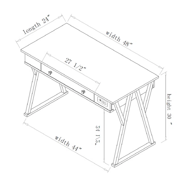 White Rectangular Writing Desk with Built in Outlets