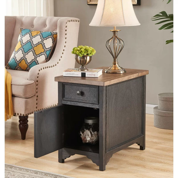 23'' Tall Black End Table with Storage and Built-In Outlets