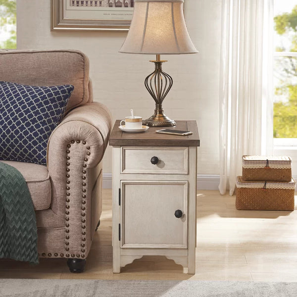 23'' Tall White End Table with Storage and Built-In Outlets