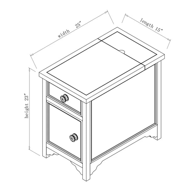 23'' Tall End Table with Storage and Built-In Outlets