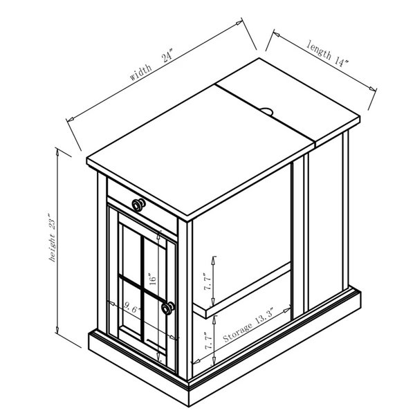 23'' Tall Block End Table with Storage and Built-In Outlets