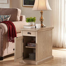 23'' Tall Antique White Block End Table with Storage and Built-In Outlets