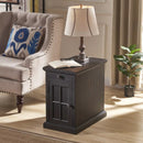 23'' Tall Gray Block End Table with Storage and Built-In Outlets