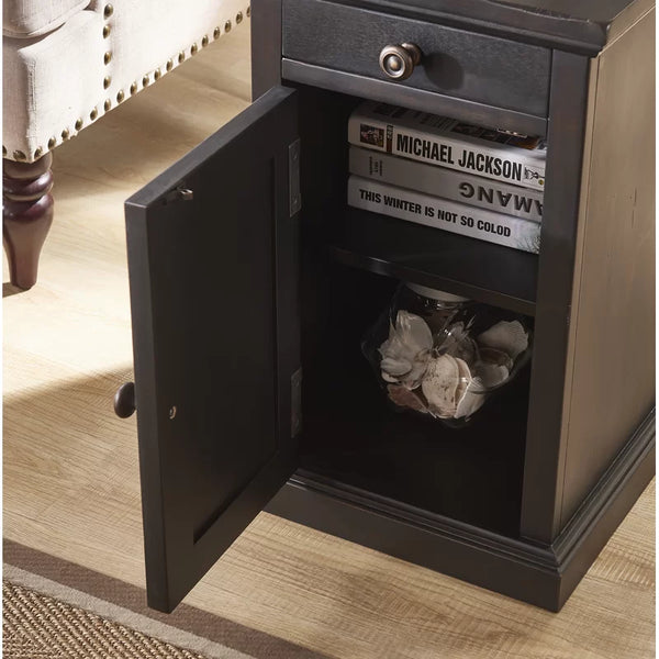 23'' Tall Black Block End Table with Storage and Built-In Outlets