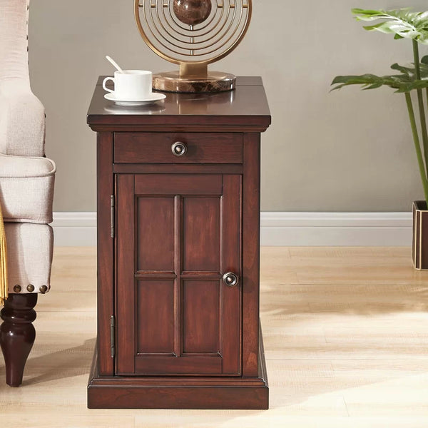 23'' Tall Dark Brown Block End Table with Storage and Built-In Outlets