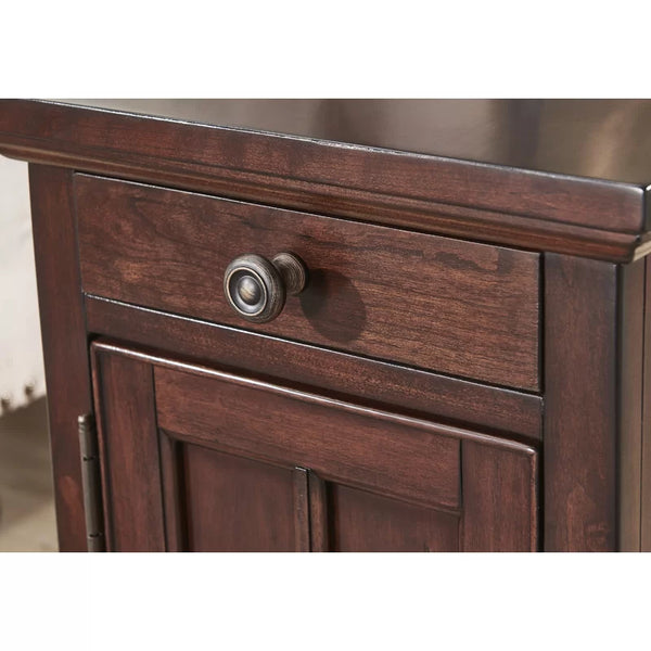 23'' Tall Dark Brown Block End Table with Storage and Built-In Outlets
