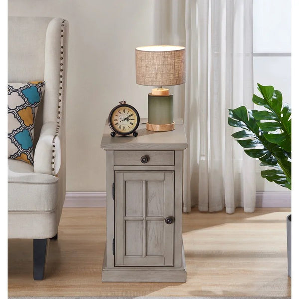 23'' Tall Gray Block End Table with Storage and Built-In Outlets