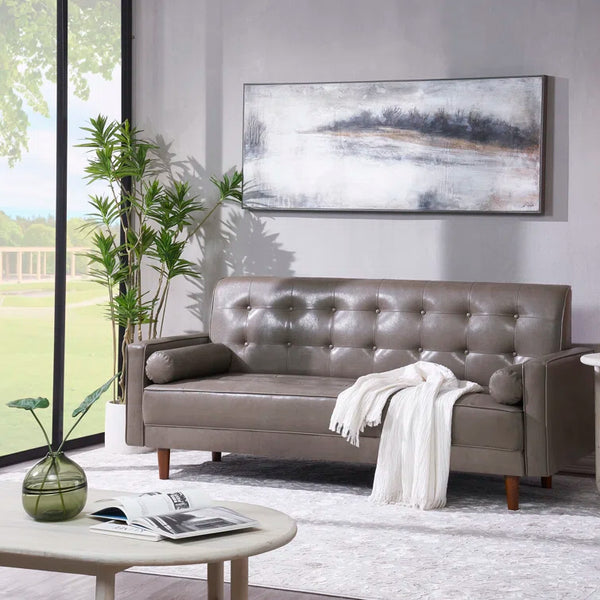 75'' Khaki Faux Leather Square Arm Sofa