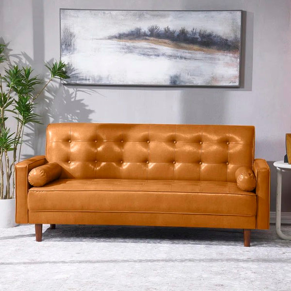75'' Mocha Faux Leather Square Arm Sofa