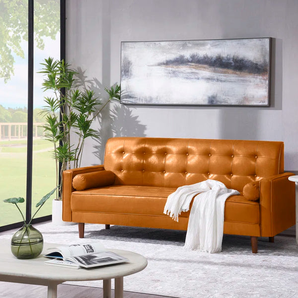 75'' Mocha Faux Leather Square Arm Sofa