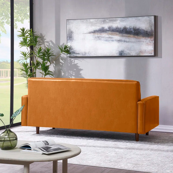 75'' Mocha Faux Leather Square Arm Sofa