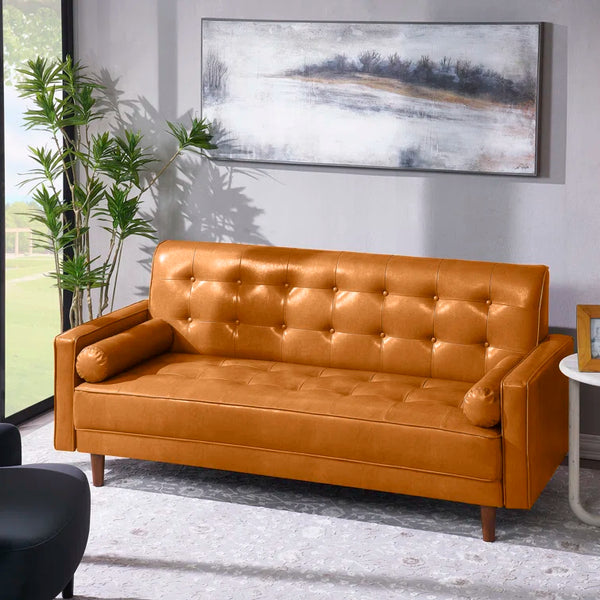 75'' Mocha Faux Leather Square Arm Sofa