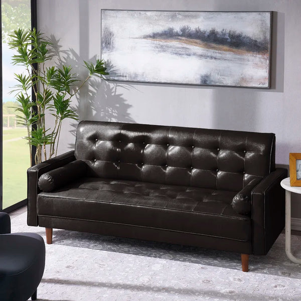 75'' Brown Faux Leather Square Arm Sofa