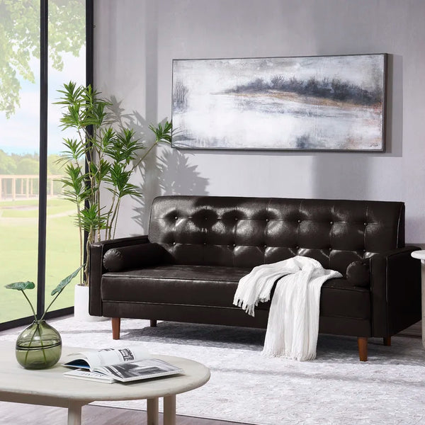 75'' Brown Faux Leather Square Arm Sofa