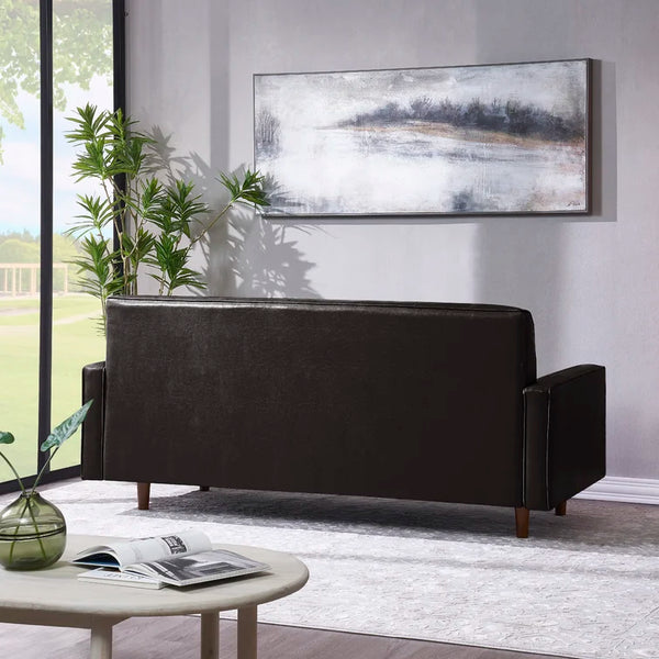 75'' Brown Faux Leather Square Arm Sofa
