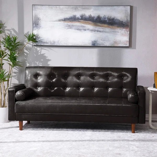 75'' Brown Faux Leather Square Arm Sofa