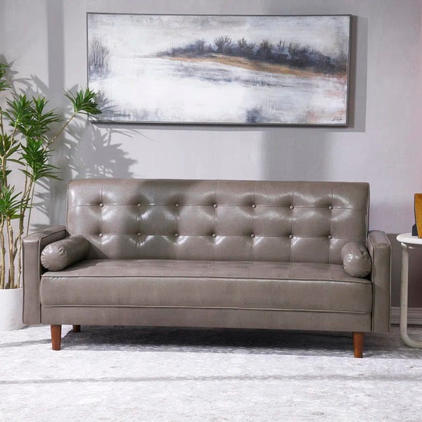 75'' Khaki Faux Leather Square Arm Sofa