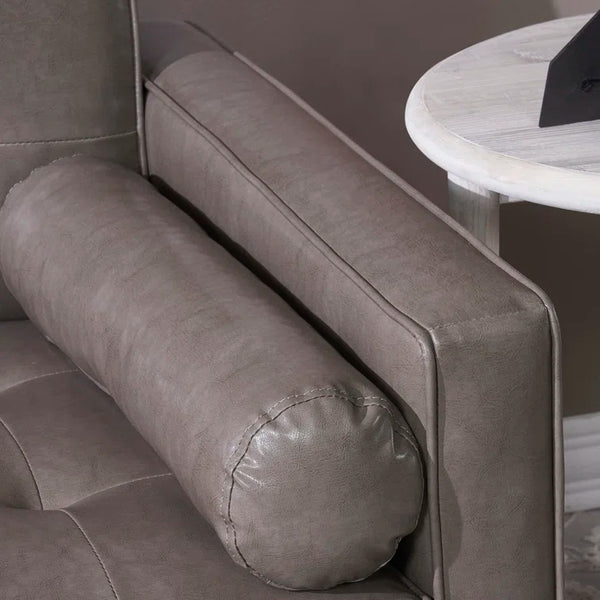 75'' Khaki Faux Leather Square Arm Sofa